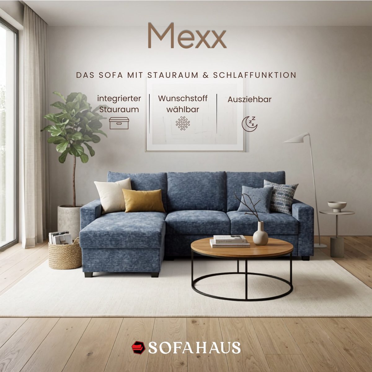 Sofa Mexx, mit Stauraum und Schlaffunktion