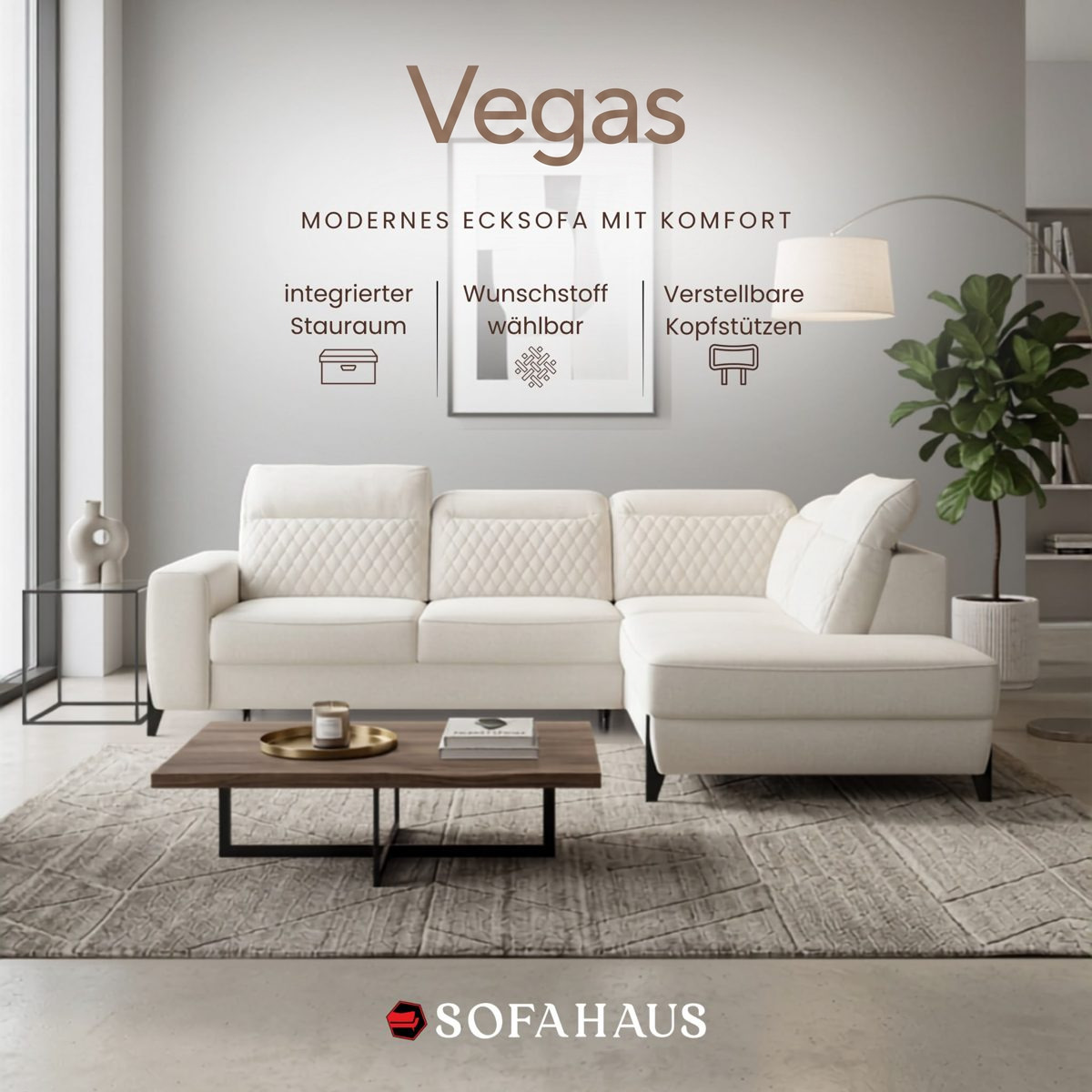 Sofa Vegas, modernes Ecksofa mit Komfort