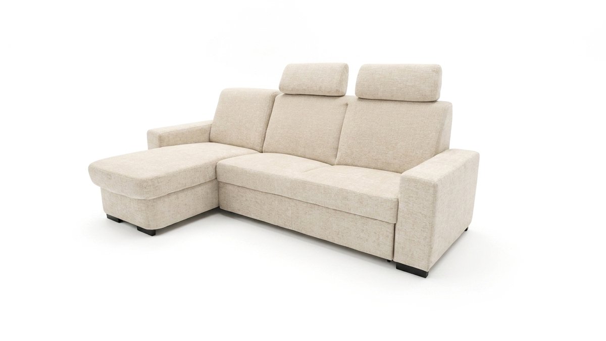 Ecksofa Sidney in Beige mit Kopfstützen
